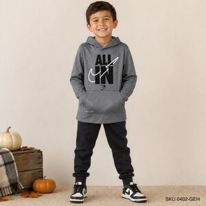 Nike 3 Brand Dri-FIT Hoodie Kids Small 8-10 Heather Grey All In Graphic 0402-GEH